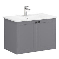 Vitra Root Classic 68710 Lavabo Dolabı, Kapaklı, 80 Cm, Mat Gri, Köşeli Lavabolu